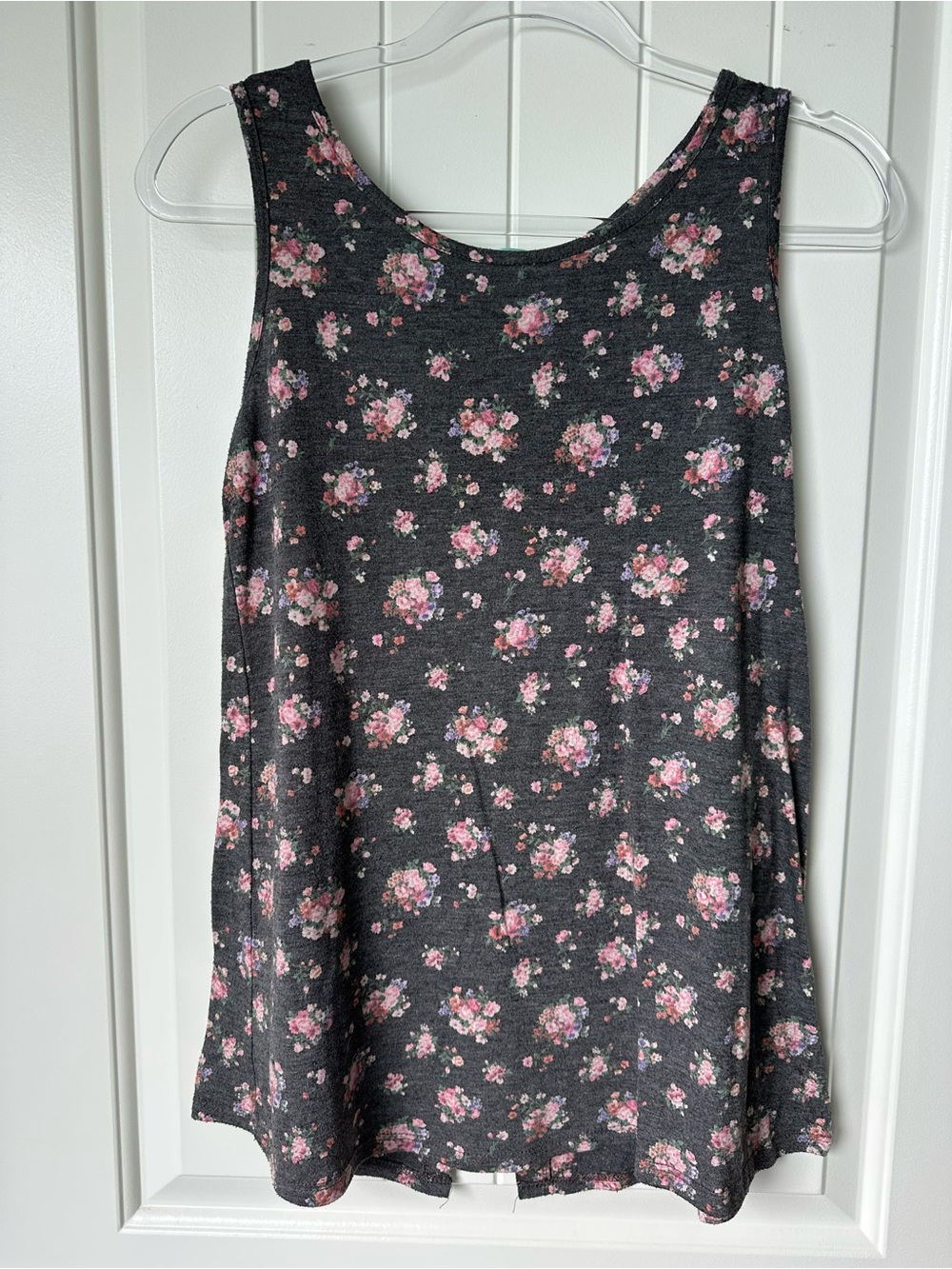 Chris & Carol Charcoal Tank Top with Pink Floral Print